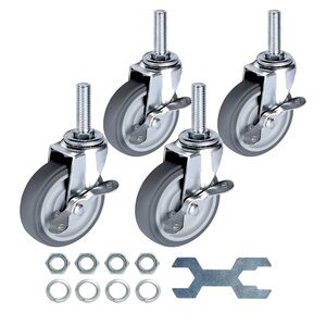 Finnhomy Set of 4 Silver Swivel Caster Wheels with Brake•Stem Mount